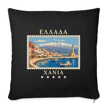 Griechenland Chania Vintage Reisemarke - Sofakissenbezug 45 x 45 cm - Schwarz - Vorne