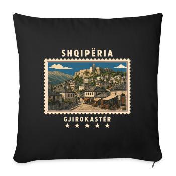Albanien Gjirokastër Vintage Reisemarke - Sofakissenbezug 45 x 45 cm - Schwarz - Vorne