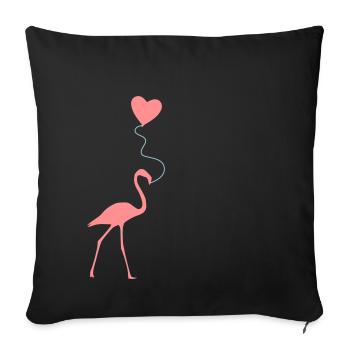 Flamingo avec ballon coeur - Housse de coussin décorative 45 x 45 cm - noir - Devant