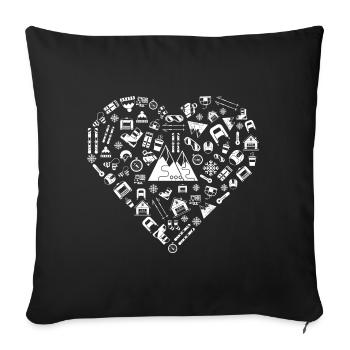J'aime skier | Ski de neige hiver coeur de neige - Housse de coussin décorative 45 x 45 cm - noir - Devant