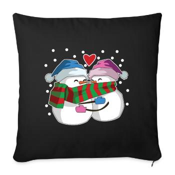 Bonhomme de neige amoureux coeur hiver - Housse de coussin décorative 45 x 45 cm - noir - Devant