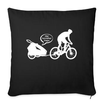 VTT Papa avec remorque de vélo Fête des Pères - Housse de coussin décorative 45 x 45 cm - noir - Devant