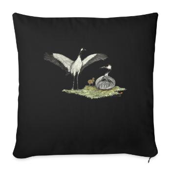 Crane family with chicks - Sofa pillowcase 17,3'' x 17,3'' (45 x 45 cm) - black - Front