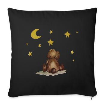 Petit ours, étoiles et lune - Housse de coussin décorative 45 x 45 cm - noir - Devant
