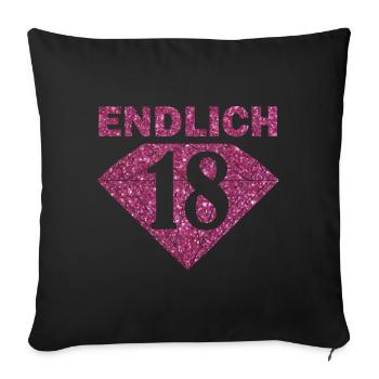 Endlich 18 Spruch Pink Glitzer - Sofakissenbezug 45 x 45 cm - Schwarz - Vorne