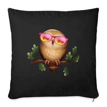 Owl with summer sunglasses - Sofa pillowcase 17,3'' x 17,3'' (45 x 45 cm) - black - Front