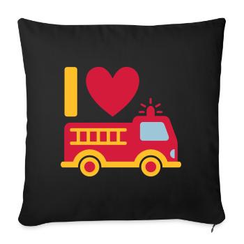 J’adore les pompiers (camion de pompiers avec échelle) - Housse de coussin décorative 45 x 45 cm - noir - Devant