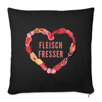 Fleisch Fresser Design Meat Fisch Wurst Herz - Sofakissenbezug 45 x 45 cm - Schwarz - Vorne