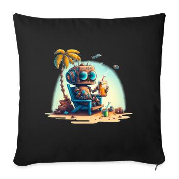 Robot sur un transat sous un palmier - Housse de coussin décorative 45 x 45 cm - noir - Devant