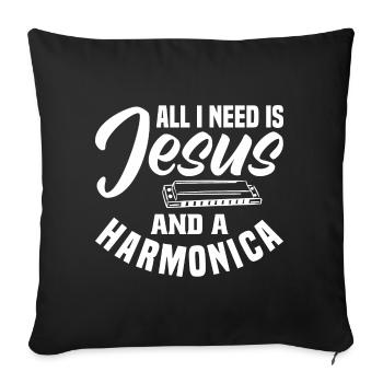 Harmonica Orgue à bouche Harmoniciste Joueur d’harmonica - Housse de coussin décorative 45 x 45 cm - noir - Devant