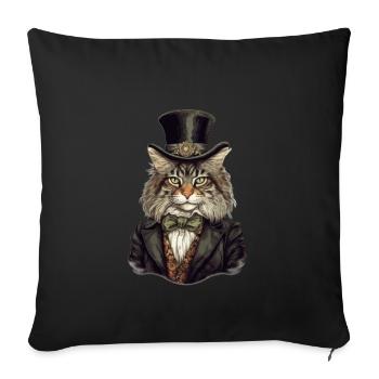 Chat dans 1800 ans style habillé noble baroque - Housse de coussin décorative 45 x 45 cm - noir - Devant