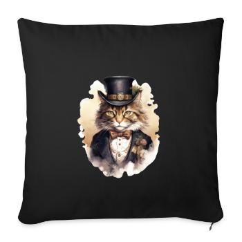 Chat dans 1800 ans style habillé noble baroque - Housse de coussin décorative 45 x 45 cm - noir - Devant