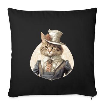 Chat dans 1800 ans style habillé noble baroque - Housse de coussin décorative 45 x 45 cm - noir - Devant