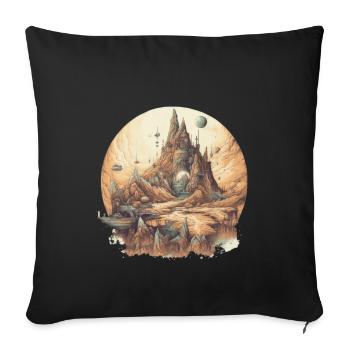 Futuristic life on planets - Sofa pillowcase 17,3'' x 17,3'' (45 x 45 cm) - black - Front