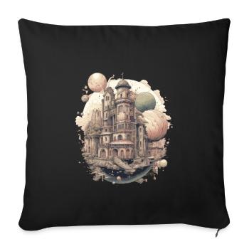 Futuristic life on planets - Sofa pillowcase 17,3'' x 17,3'' (45 x 45 cm) - black - Front