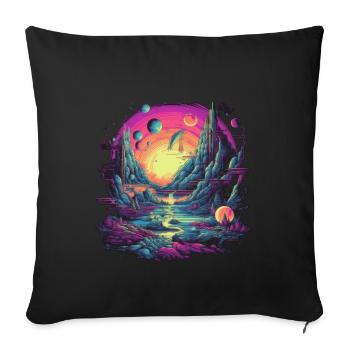 Futuristic life on planets - Sofa pillowcase 17,3'' x 17,3'' (45 x 45 cm) - black - Front
