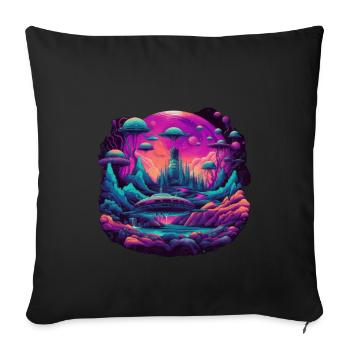 Futuristic life on planets - Sofa pillowcase 17,3'' x 17,3'' (45 x 45 cm) - black - Front