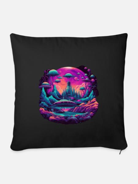 Futuristisch Leben auf Planeten - Sofakissenbezug 45 x 45 cm - Schwarz