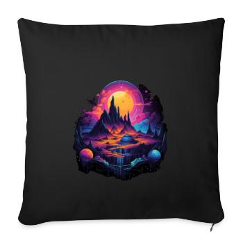 Futuristic life on planets - Sofa pillowcase 17,3'' x 17,3'' (45 x 45 cm) - black - Front