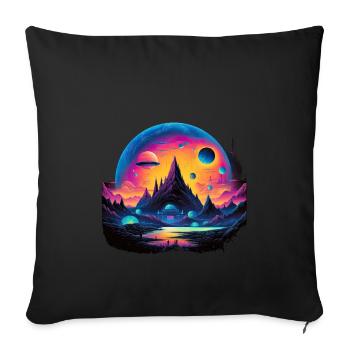 Futuristic life on planets - Sofa pillowcase 17,3'' x 17,3'' (45 x 45 cm) - black - Front