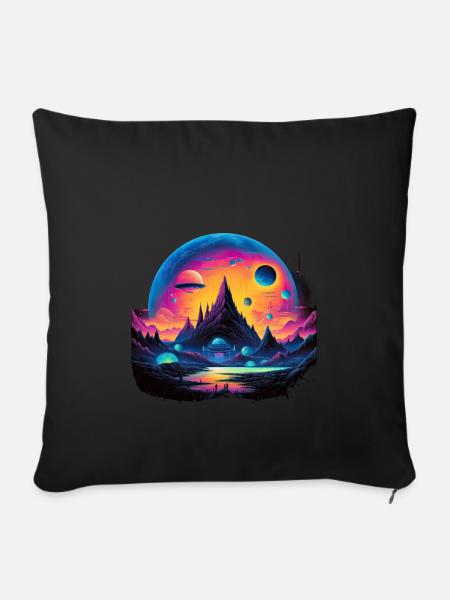 Futuristisch Leben auf Planeten - Sofakissenbezug 45 x 45 cm - Schwarz