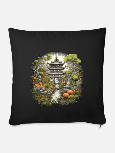 Bonsai - Japanischer Garten - Sofakissenbezug 45 x 45 cm - Schwarz
