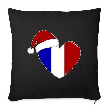Drapeau de la France Coeur de Noël - Housse de coussin décorative 45 x 45 cm - noir - Devant