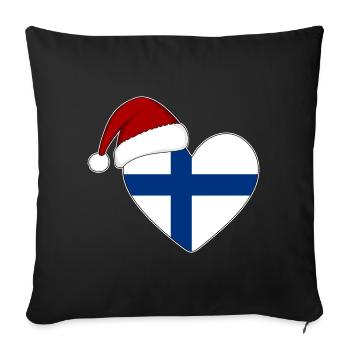 Coeur de Noël drapeau Finlande - Housse de coussin décorative 45 x 45 cm - noir - Devant