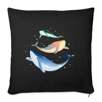 Trois baleines scintillantes aux couleurs vives dans l’océan - Housse de coussin décorative 45 x 45 cm - noir - Devant