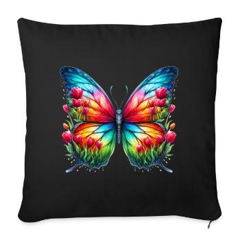 Papillon Fleurs Tulipes Tulipe Hollande - Housse de coussin décorative 45 x 45 cm - noir - Devant