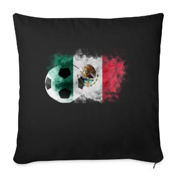 Drapeau du Mexique avec ballon de football - Housse de coussin décorative 45 x 45 cm - noir - Devant