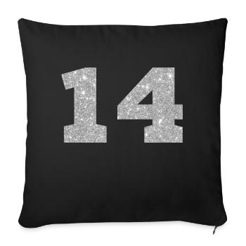 Number 14 Silver Glitter - 14th Anniversary - Sofa pillowcase 17,3'' x 17,3'' (45 x 45 cm) - black - Front