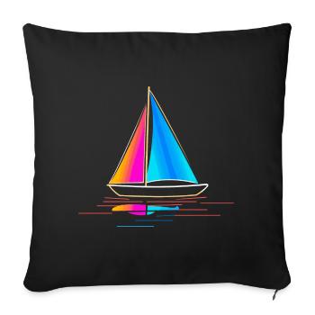 Dessin de voilier vintage - Housse de coussin décorative 45 x 45 cm - noir - Devant
