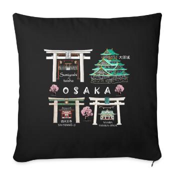 Château d’Osaka, Sanctuaires, Dessin Du Temple, Japon - Housse de coussin décorative 45 x 45 cm - noir - Devant