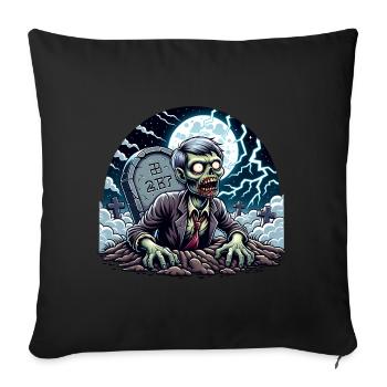 Joyeux zombie d’Halloween sortant de la tombe - Housse de coussin décorative 45 x 45 cm - noir - Devant