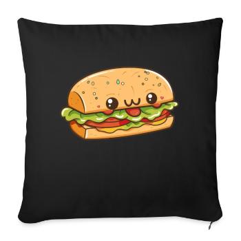 Burger kawaii au visage heureux - Housse de coussin décorative 45 x 45 cm - noir - Devant