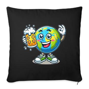 Globe avec motif amusant de style bande dessinée de bière - Housse de coussin décorative 45 x 45 cm - noir - Devant