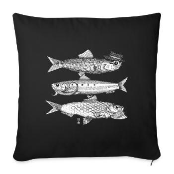 3 Fish - White - Sofa pillowcase 17,3'' x 17,3'' (45 x 45 cm) - black - Front