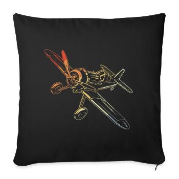 Avions à hélice vintage dessin au trait - Housse de coussin décorative 45 x 45 cm - noir - Devant
