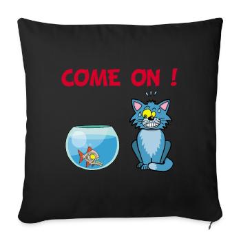 Chat et piranha - Housse de coussin décorative 45 x 45 cm - noir - Devant