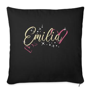 Emilia Nom Prénom Calligraphie Coeur - Housse de coussin décorative 45 x 45 cm - noir - Devant
