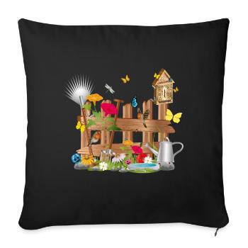 clôture de jardin colorée conçue avec amour avec des fleurs - Housse de coussin décorative 45 x 45 cm - noir - Devant