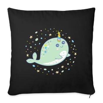 Cute Narwhal Whale Unicorn Kawaii Pastel Colors - Sofa pillowcase 17,3'' x 17,3'' (45 x 45 cm) - black - Front
