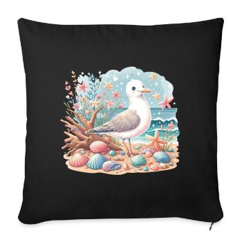 Seagull Beach Coquillages Côte Maritime - Housse de coussin décorative 45 x 45 cm - noir - Devant