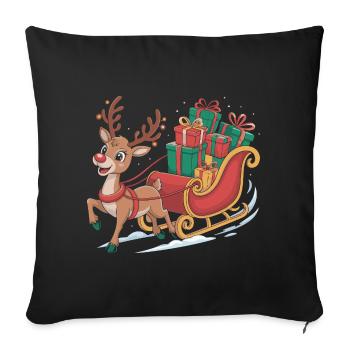 Reindeer in sleigh with gifts - Sofa pillowcase 17,3'' x 17,3'' (45 x 45 cm) - black - Front