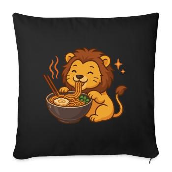 Lion kawaii aux nouilles et nouilles - Housse de coussin décorative 45 x 45 cm - noir - Devant