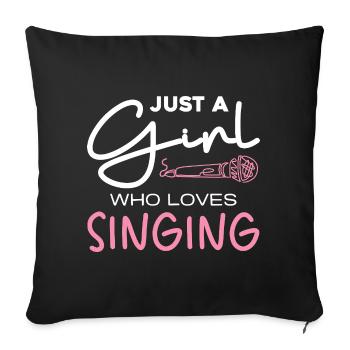 La fille adore chanter – Motif du micro - Housse de coussin décorative 45 x 45 cm - noir - Devant