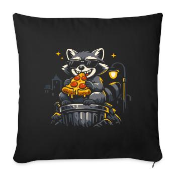 Pizza au raton laveur mignon, animaux sauvages drôles - Housse de coussin décorative 45 x 45 cm - noir - Devant