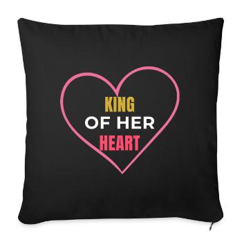 Design de T-shirt romantique de couple King of Her Heart - Housse de coussin décorative 45 x 45 cm - noir - Devant