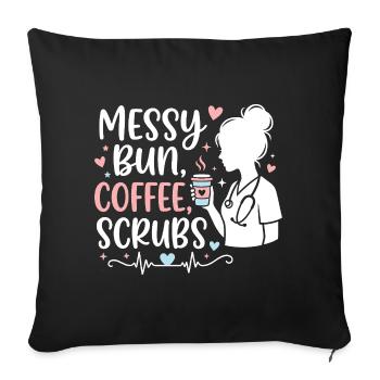 Infirmière en Shorty Bun Café Scrub - Housse de coussin décorative 45 x 45 cm - noir - Devant